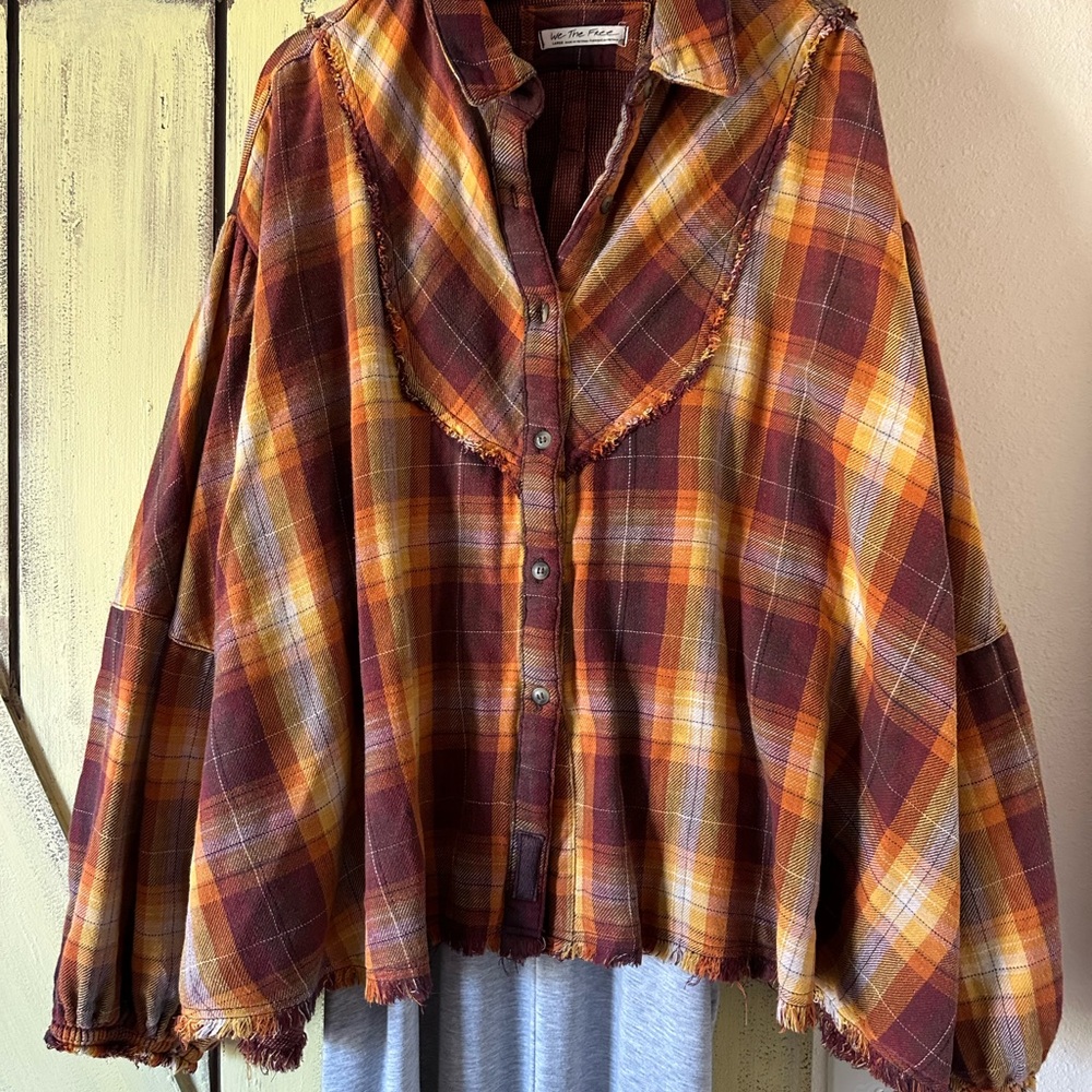 Free People Plaid Flannel Poncho
